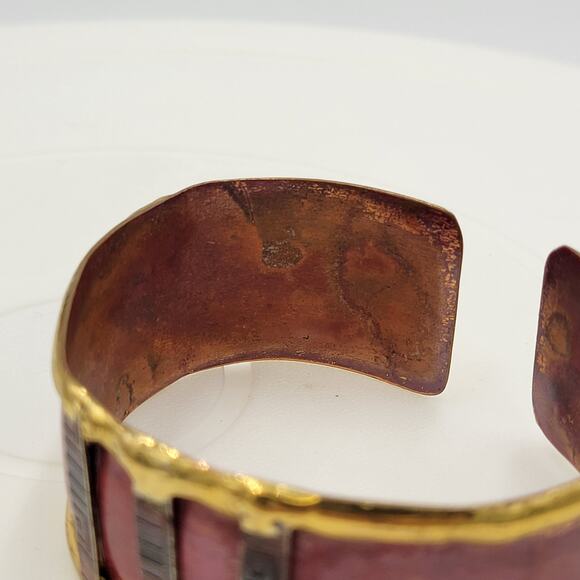 Cuff Bracelet Red Gold Handmade Copper & Brass Bangle Statement Bracelet - Picture 13 of 13